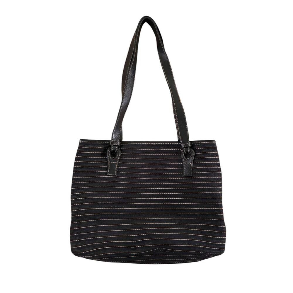 Liz Claiborne black woven shoulder bag contrasting stitching - Picture 3 of 12